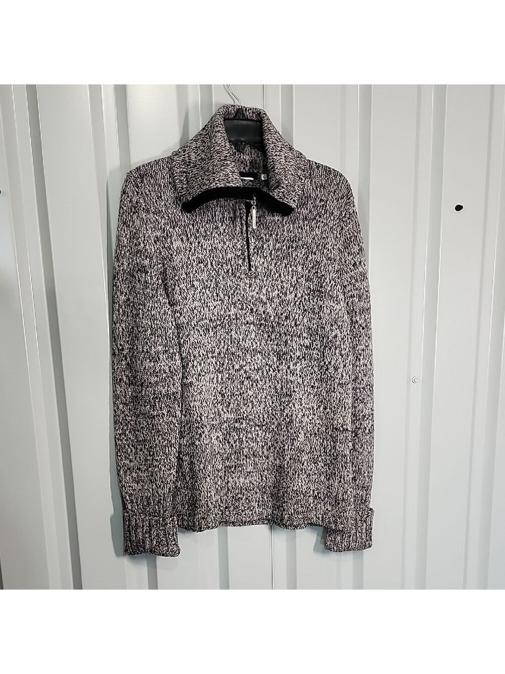 Kapalua Women's Black and White 100% Merino Virgin Wool 1/4 Zip Sweater Size Lg